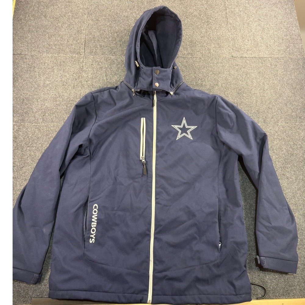 NFL Dallas Cowboys Mens Large Navy Blue Softshell Hooded Jacket Full Zip Fleece
